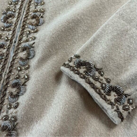 Alfred Wong Women’s Vintage Tan Hand Beaded Lined Cardigan S/M - Picture 7 of 10